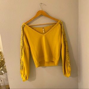 Free People Yellow Crop Sweatshirt